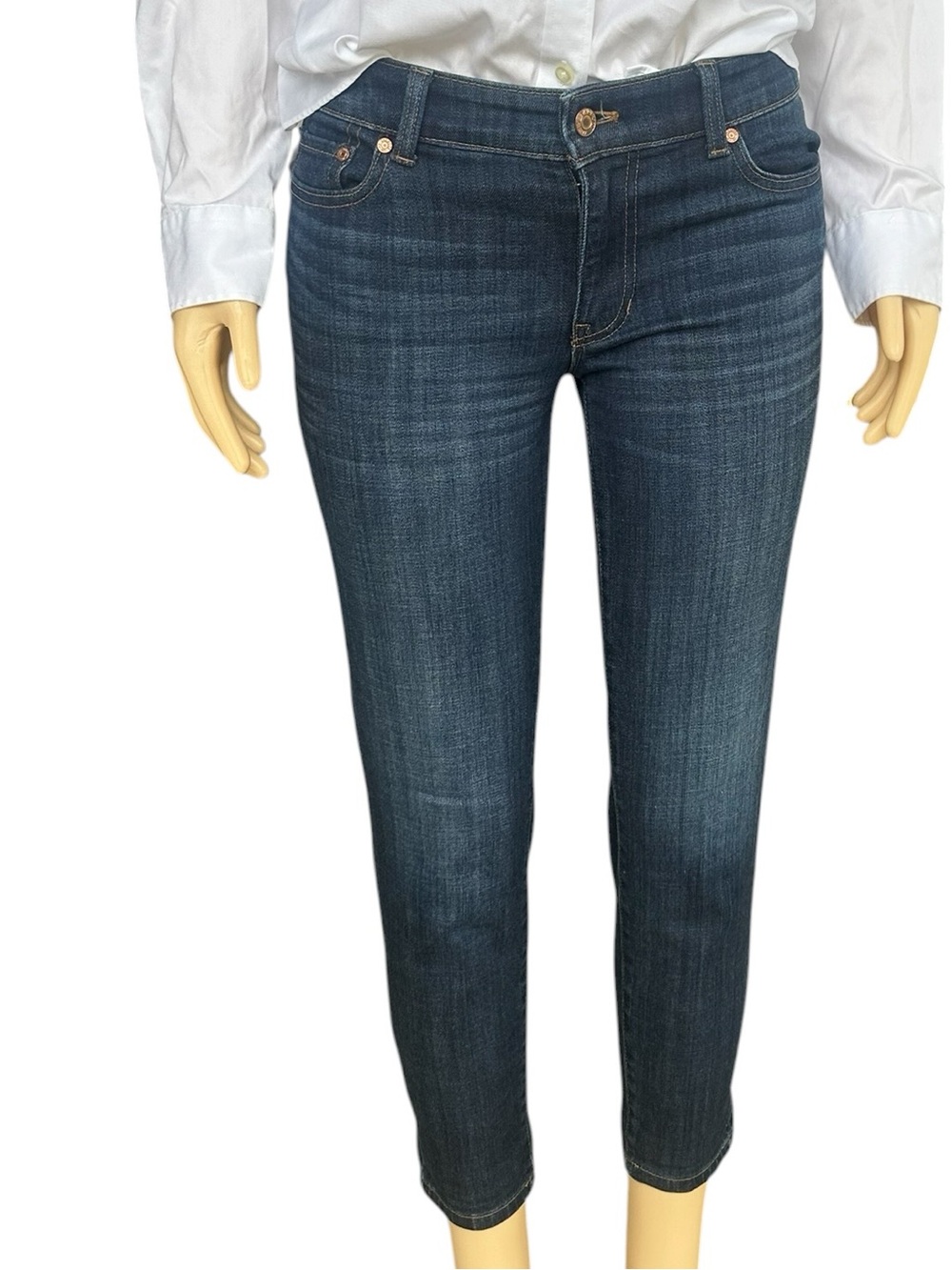 Talbots Women's Cropped Straight-Leg Mid Rise Jeans in Dark Blue Wash